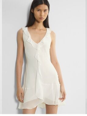 Aritzia Cream Ruffle V‑Neck Mini Dress
